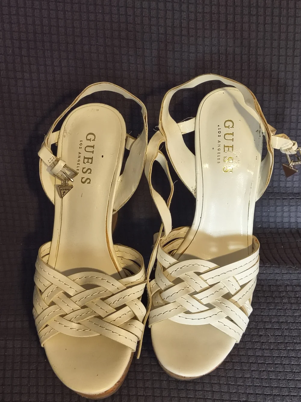 GUESS Cream Woven Cork-Platform Wedge Sandals